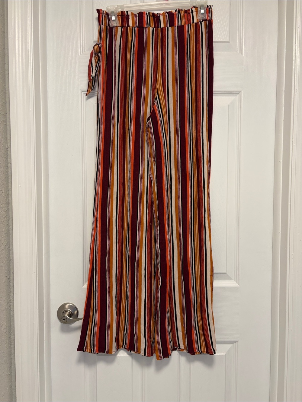 Forever 21 Striped Wide-Leg Pants in Burgundy, Mustard & Cream